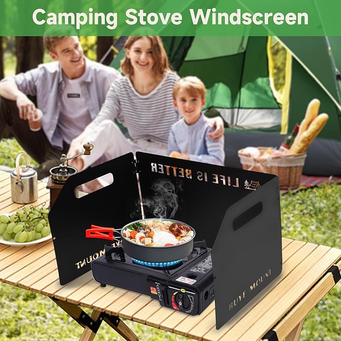 Camping Stove Windscreen Outdoor Windshield: GEEKHOM 3-Panel Steel Foldable with Storage Bag, Lightweight Wind Blocker for Gas/Butane Stoves, Hiking & Backpacking