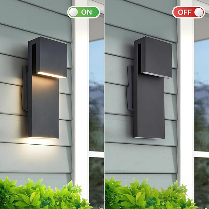 Modern Porch Lights with 2 Pack,Outdoor Indoor Integrated LED Wall Lights,2-Light Total 17W,3000K, Textured Black Finish,Outside Lights Waterproof for House Front Door Patio Garage