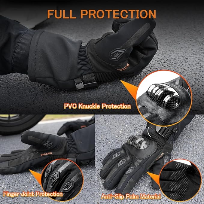 Heated Motorcycle Gloves for Men & Women - 7.4V 3000mAh Rechargeable Batteries, Electric, Touchscreen, Waterproof, Windproof, Non-Slip, Skiing, Cycling, Fishing