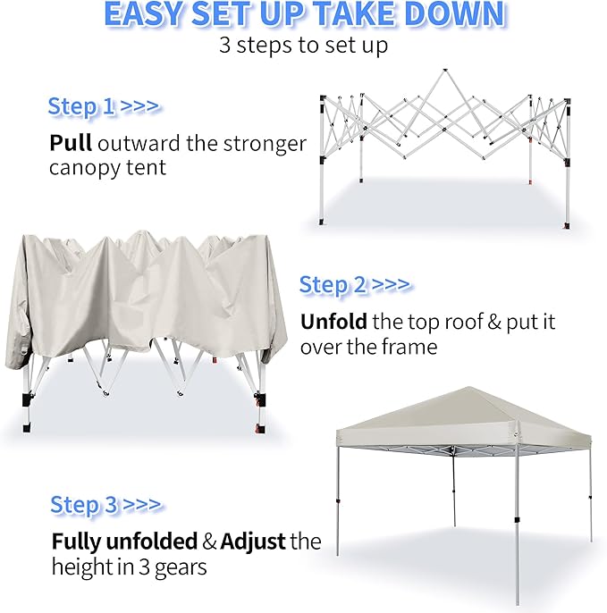 Pop Up Canopy Tent 8X8 FT,Easy Set-up Sade,Instant Shelter w/Canopy Cover,4 Ropes,Adjustable Straight Leg Heights Canopies,Outdoor Patio Tents for Parties,Commercial,White