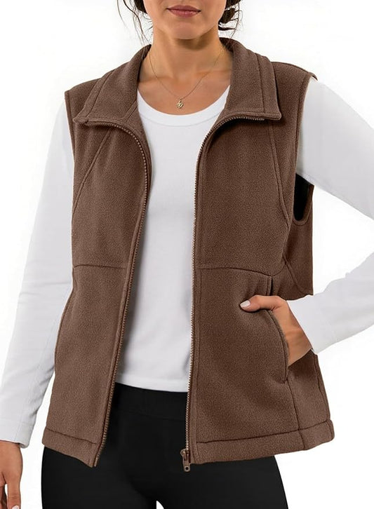Dokotoo Women's Full Zip Polar Fleece Vest Warm Winter Sleeveless Cardigan Lapel Collar Sherpa Coat Outerwear with Pocket