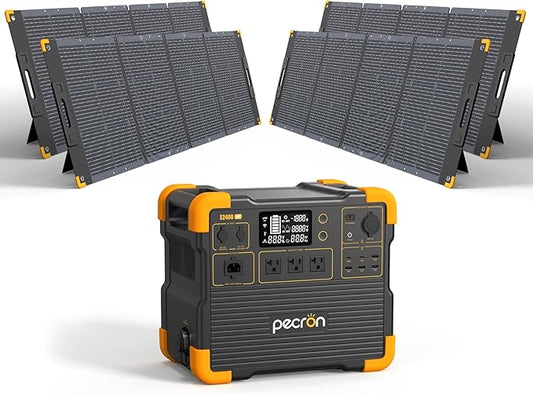 PECRON Portable Power Station E2400LFP with 4x200W Solar Panels, 2048Wh Solar Generator, 2400W LiFePO4 Battery Backup Expandable to 8192Wh, Fast Charging Power Station for Emergencies, Camping, RV