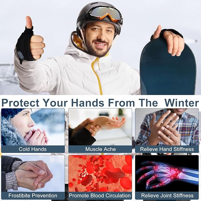ZRW Portable Heated Gloves with Digital Display, Rechargeable Smart Thermostatic Fingerless Gloves