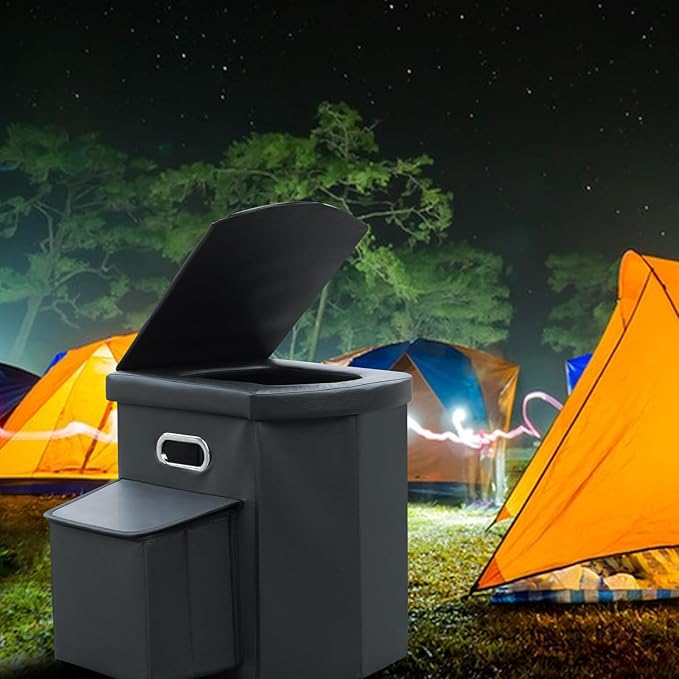 Upgraded XL Portable Camping Toilet with Side Compartment for Car and Adults,Folding Camping Toilets,Portable Compact Porta Potty for Kids,Outdoor Toilet for Camping,Hiking,Truck,RV,Beach,Tent