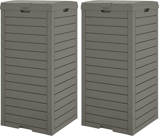 Outdoor Trash Can, 2 Set of 31 Gallon Garbage Can with Tiered Lid and Drip Tray, Waterproof Resin Patio Waste Bin for Garden, Backyard, Deck