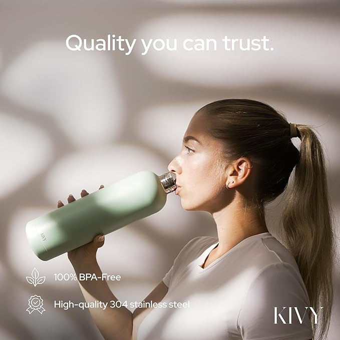 KIVY 32oz Stainless Steel Insulated Water Bottle - Leak Proof, Keeps Cold Up to 24 Hours, Hot Up to 18 Hours - 1 Liter Capacity, Premium Insulation, Leakproof Lid