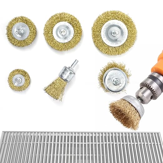 6 Pc Wire Wheel Brush for Grill Cleaning Removes Stubborn Stains,Rust Removal, Corrosion, Polishes Metal Burrs, and Scrubs Surfaces Perfect for BBQ Ovens and Grills Compatible with electric hand drill