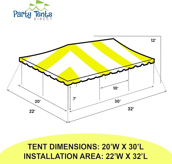 Party Tents Direct 20x30 Canopy Tent - Steel Frame - Outdoor Gazebo Pavilion Sun Shade Camping Shelter - Yellow Vinyl Heavy Duty Waterproof Tent Cover - Event Tents for Parties Wedding
