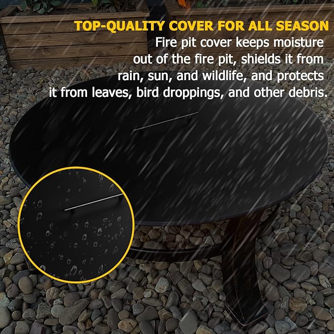 34" Fire Pit Cover Lid Round Outdoor Fireplace Cover Lid Heat Resistant Flat Fire Pit Burner Pan Cover for Round Patio Fire Pit Prevent Sparks, Snuff Campfire