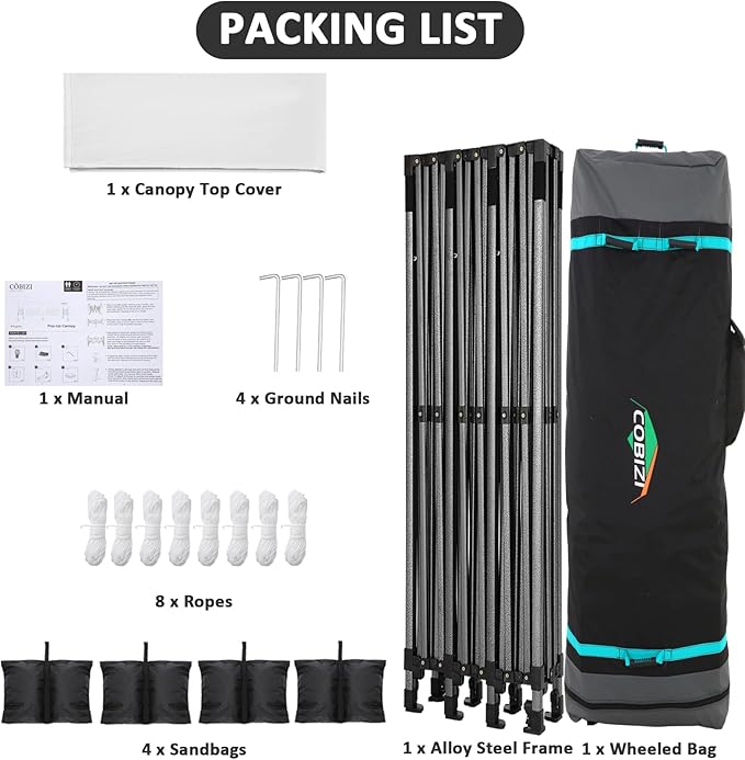 COBIZI 10x30 Pop Up Canopy Without Sidewall,Heavy Duty Canopy UPF 50+ All Season Wind Waterproof Commercial Outdoor Wedding Party Tents for Parties Gazebo with Roller Bag(10 x 30 ft White)