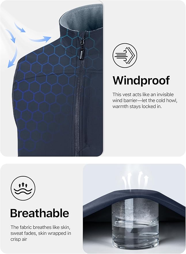 FREE SOLDIER Men's Lightweight Golf Vest Outerwear Windproof Sleeveless Softshell Jacket Running Vest