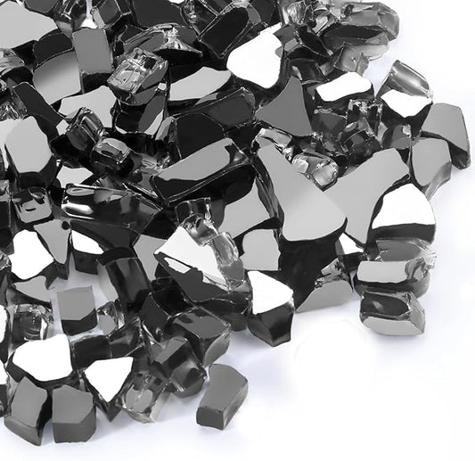 Fire Glass 10lbs, 1/2 Inch Black Reflective Firepit Glass for Propane Fire Pit Table, Fireplace Rocks, High Luster and Heat Resisitant