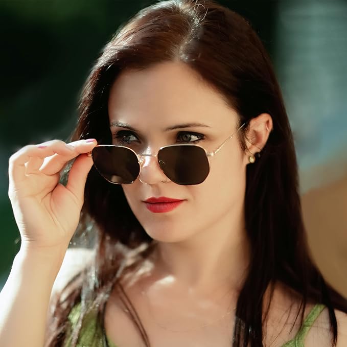 ZENOTTIC Hexagon Polarized Retro Sunglasses for Men Women-Vintage Metal Frame Design UV Protection Trendy Fashion Shades