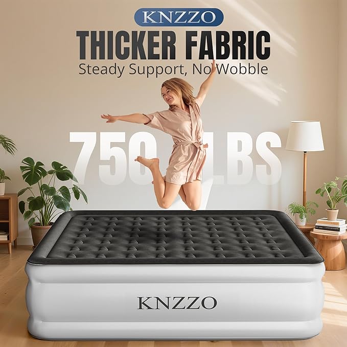 King Air Mattress with Built-in Pump, 18" Top Inflatable Mattress with Waterproof Flocking Fabric, Three-Minute Quick-Inflatable Bed. Portable Blow Up Mattress for Home, Outdoor and Guests