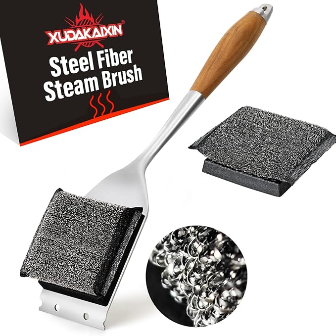 Grill Brush Bristle Free,Unique Steel Fibers Pad [Safe & Efficient] Perfect for Any Grill/Flat Tops Griddles - with 1 Replaceable Head,Grill Cleaner for Outdoor Grill,Gifts for Men/Dad