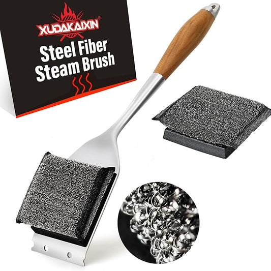 Grill Brush Bristle Free,Unique Steel Fibers Pad [Safe & Efficient] Perfect for Any Grill/Flat Tops Griddles - with 1 Replaceable Head,Grill Cleaner for Outdoor Grill,Gifts for Men/Dad