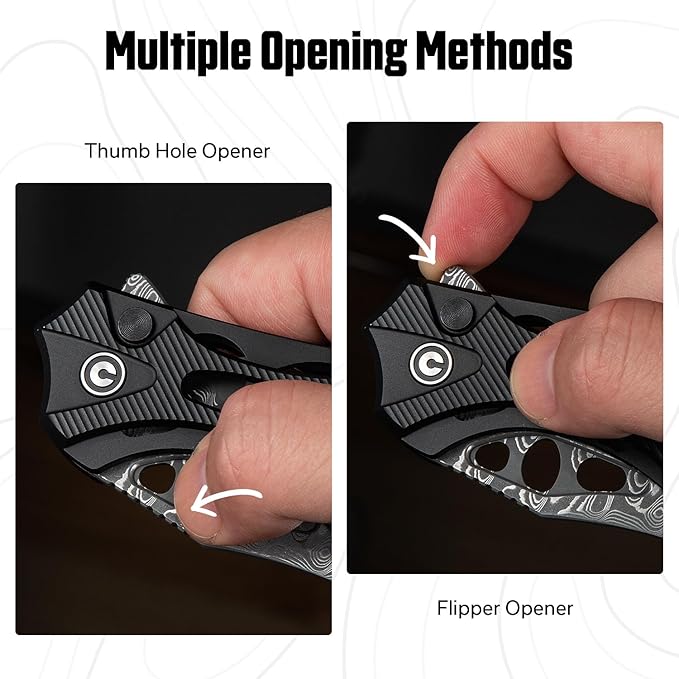 CIVIVI Biophase Pocket Folding Knife for Men, 3.48" Damascus Blade Aluminum Handle, Lightweight Skeletonized Flipper Knife for Tactical Survival C23083-DS1 (Black)