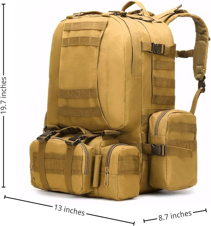 Military Tactical Backpack for Men 60L Waterproof Bug Out Bag Survival Rucksack Go Bag Emergency Molle System Army 3 Day Assault Pack for Hiking Hunting Camping Tan