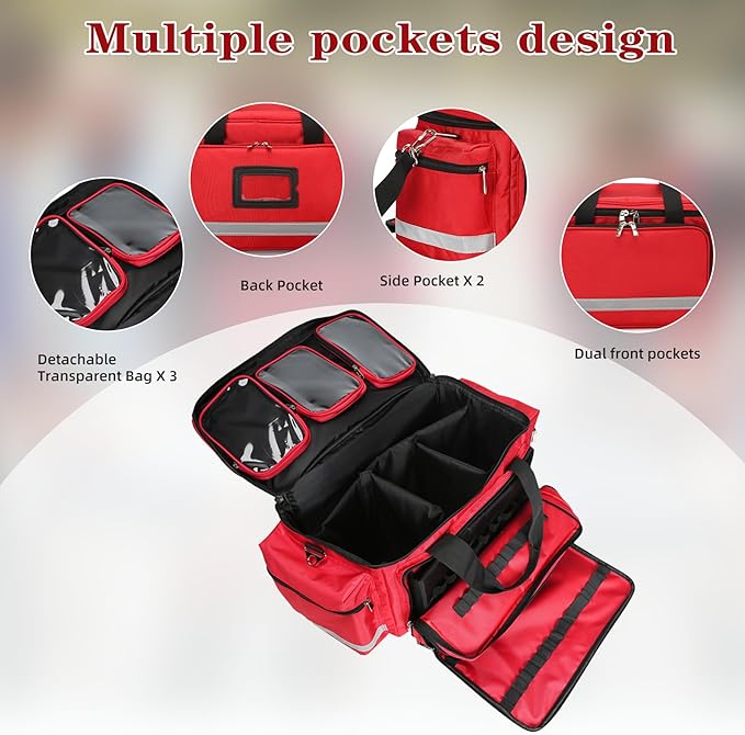 Medical Empty Bag First Aid Bag Emergency Responder Trauma Bag Empty, Professional First Aid Kits Storage Medical Bag with Inner Dividers and No-Scratch Bottom,Trauma Bag for Home Health Nurse Bag