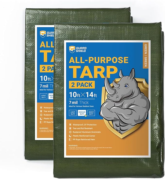 GUARD SHIELD Green Tarp Waterproof 10x14 Feet Medium Duty All Purpose Poly Tarps Cover 7mil (2-Pack)