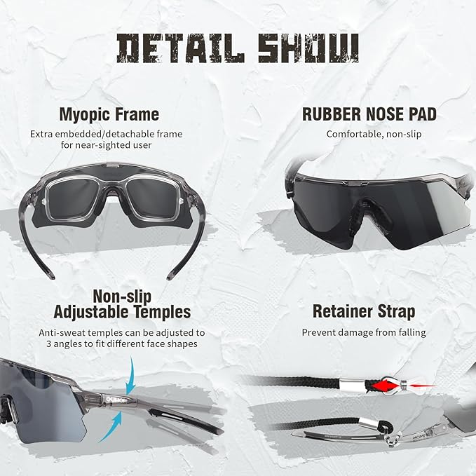 Polarized Cycling Glasses for Men Women Youth, UV400 Mountain Bike Sunglasses for Bicycle Mtb Running Fishing Baseball