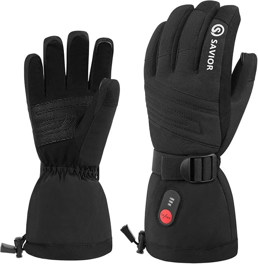 SAVIOR HEAT Heated Gloves, 3-Heating Levels Rechargeable Heated Ski Gloves for Men & Women, Touchscreen Water-Resistant 7.4V 2200mAh Electric Hand Warmers, Ideal for Skiing, Snowboarding, Working