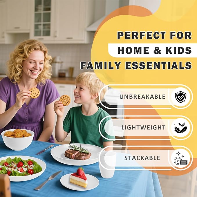Wheat Straw Dinnerware Sets Service for 8, 32 Piece Plates and Bowls Sets, Microwave & Dishwasher Safe Dishes, Perfect for Kitchen Camping Picnic RV Dorm - White