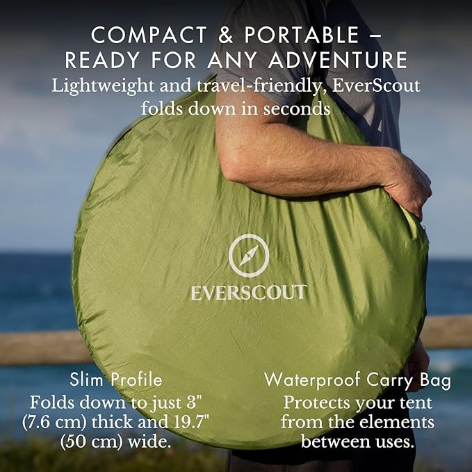 Portable Pop-Up Privacy Tent – Green. Outdoor Shower, Toilet, and Changing shelter. Water-Repellent, Compact, UV-Protective. Ideal for Camping, Beach, Hiking, and Festivals. Carry Bag Included