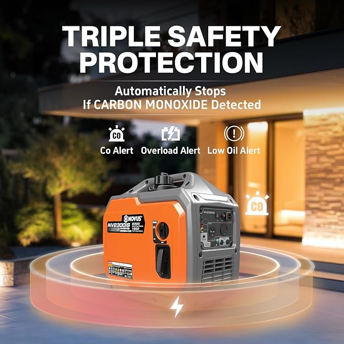 NOVUS 2300-Watt Portable Inverter Generator with CO Sensor, Gas Powered, RV Ready, Quiet and Lightweight for Home Backup, Outdoor Camping, Parallel Capable, EPA Compliant