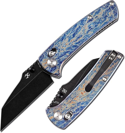 KANSEPT Elite Main Street Pocket Knife, 3.36'' Blackwash 20CV Sharp Blade, Lightning Strike Titanium Handle with Axis Lock and Thumb Stud, Perfect Clip for EDC, Camping Survival Folding knives K1015M2