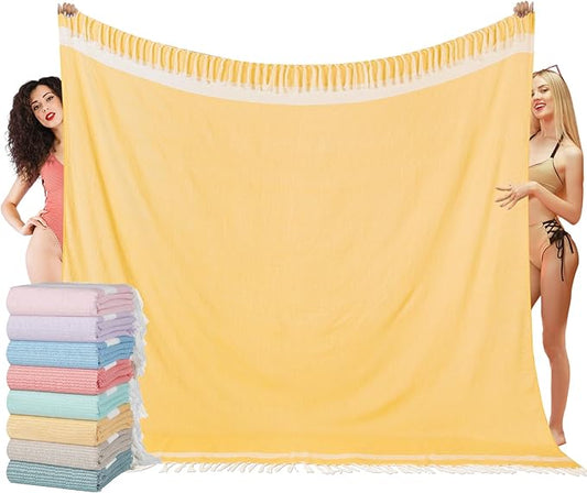 Oversized Turkish Beach Towel Blanket XXL Cotton Sandproof Towels Boho Woven Extra Large Big Sand Free Giant Throw Blankets Huge Quilt XL Picnic Camping Necessities Cloud for Adult Gifts
