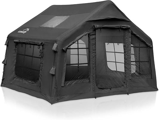 Coody | Rbm Outdoors Koala/Hub/Octopus Inflatable Tents for Camping with Stove Jack, 2/8/10 Person Luxury Canvas Blow Up Tent, 2 Room, Easy Setup Casa de Campaña, Large Inflatable House with Pump