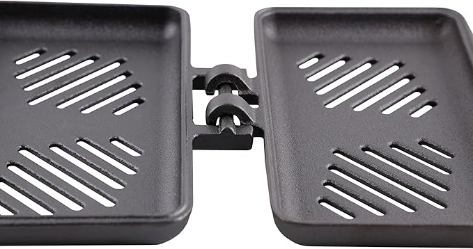 Coghlan's Pre-Seasoned Cast Iron Broiler with Removable Handles, Break-Apart Hinge – Ideal for Grilling Burgers, Steaks, and Roasting Vegetables Over Campfires or BBQs – Compact and Easy to Clean