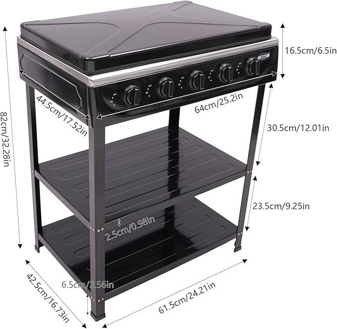 Natural Gas 5-Burner Outdoor Stove, Portable with Windshield, 2 Placement Boards, Ideal for Camping, Fishing, RV Travel