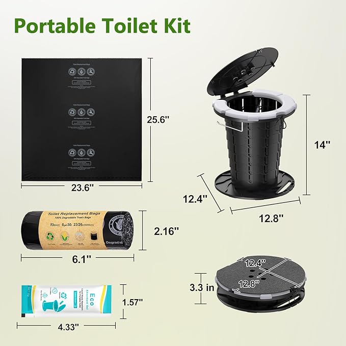 BLIKA Upgraded Retractable Portable Toilet with Soft Cushioned Seat, 350LBS Foldable Camp Toilet for Adults & Kids, Compact Travel Toilet for Camping, Hiking, RV Travel, Road Trips