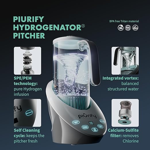 50 Oz Hydrogen Water Pitcher - BPA Free Rich Hydrogen Water Generator Electrolysis Jug with SPE/PEM Technology. Hydrogen Water Machine, Balanced PH Levels and Filtered with Calcium Sulfite