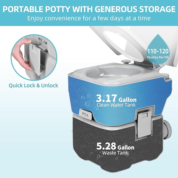 YITAMOTOR Portable Camping Toilet, RV Travel composting toilet with 20L Detachable Waste Tank, Double Water Spouts, Portable Toilet for Camping, Hiking