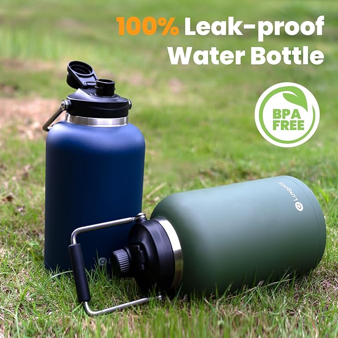 128 oz Insulated Water Bottle with Spout Lid and Handle, One Gallon Stainless Steel Double Vacuum Water Jug for Hot & Cold Drinks - Sweat Proof, Great for Travel, Hiking, Camping - Stainless