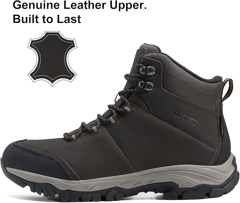 Men's Waterproof Hiking Boots Lightweight Comfortable Leather Mid Ankle Outdoor Trekking Boot