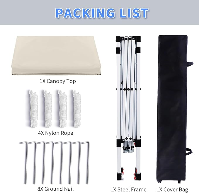 Pop Up Canopy Tent 8X8 FT,Easy Set-up Sade,Instant Shelter w/Canopy Cover,4 Ropes,Adjustable Straight Leg Heights Canopies,Outdoor Patio Tents for Parties,Commercial,White