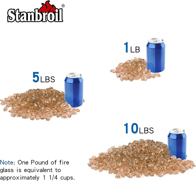 Stanbroil 10-Pound Fire Glass - 1/2 inch Polygon Fire Glass for Fireplace Fire Pit and Landscaping, Elegant Gold