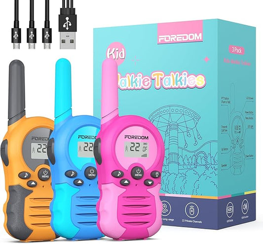 FOREDOM Rechargeable Walkie Talkies for Kids Walkie Talkies Long Range for Boy & Girl Age 3 to 12 Year Old Birthday Toys - 3 Pack