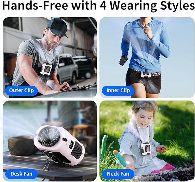 Socool Portable Waist Fan Clip on Wearable Belt, Mini Personal Fans Rechargeable, 4 Speeds 13000RPM, 25H Cooling Shirt Fan Battery Operated, Neck Fan Hanging for Outdoor Camping Travel Jobsite