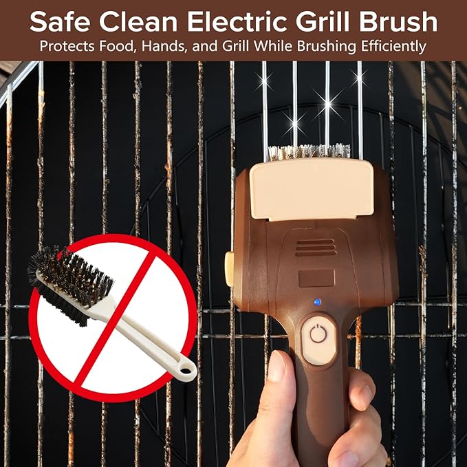 BBQ Grill Brush for Outdoor Grill, Cordless Electric Grill Cleaner with 700 RPM Stainless Steel Brush, Rechargeable Grill Cleaning Brush, Brown