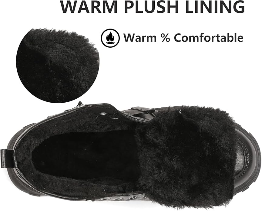 Womens Snow Boots Warm Winter Boots Ladies Fur Lined Ankle Boots Lace Up Outdoor Booties Anti-Slip Sneakers Waterproof Walking Shoes