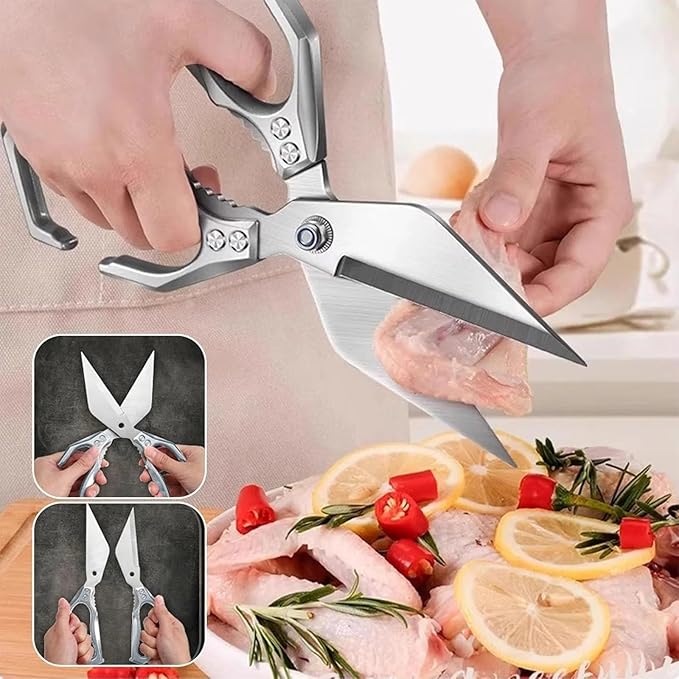 Multifunctional Heavy-Duty Kitchen Shears, Interactk Kitchen Scissors for Food, Heavy Duty Scissors for Food with Ergonomic Handle, High-Carbon Steel Shears for Chicken, Meat, Seafood