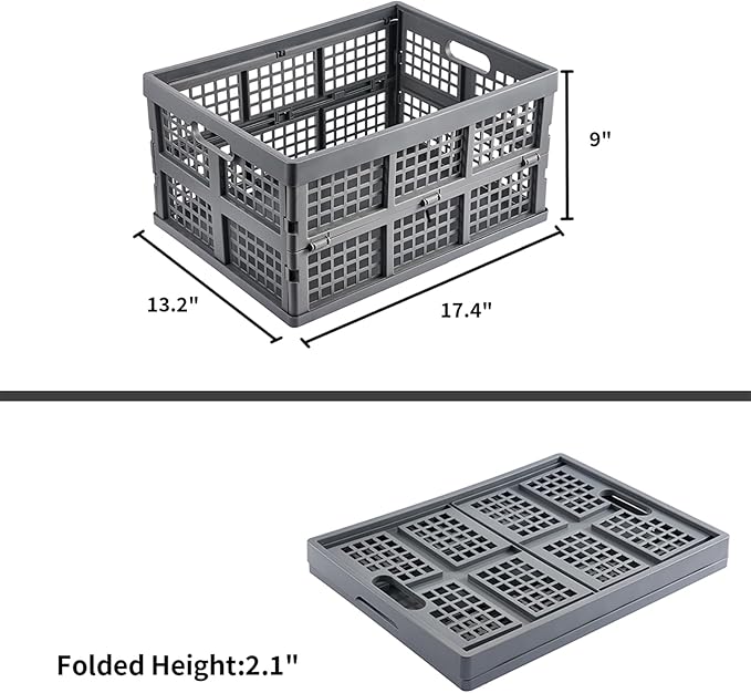 3-Pack Plastic Collapsible Storage Crates-30L,Foldable Plastic Crates for Storage (Gray)