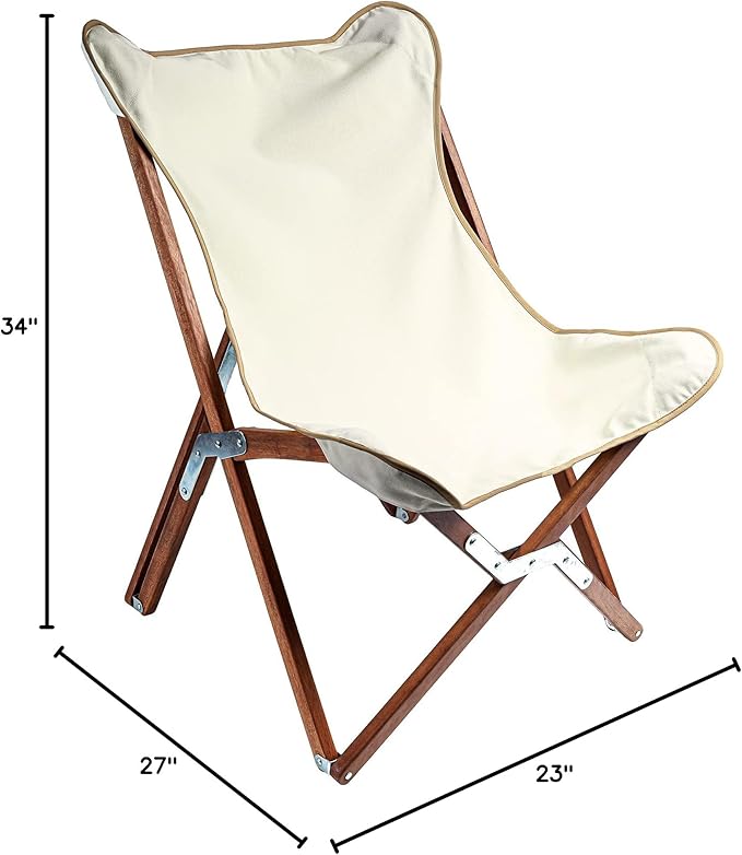 BYER OF MAINE Pangean Butterfly Chair, Easy-Fold Hardwood Sling Chair – Portable Beach, Camping & Patio Seat – 34″H × 23″W × 27″D in Natural