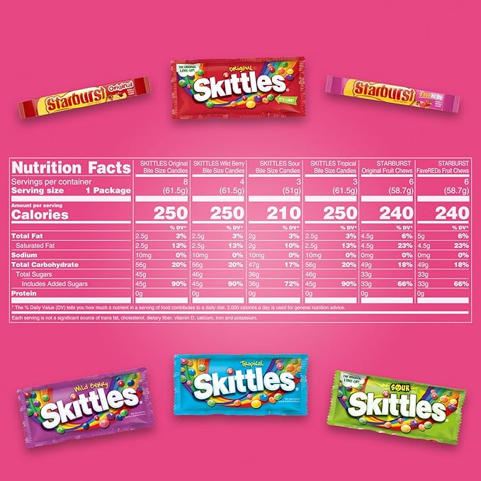 SKITTLES & STARBURST Assorted Candy Variety Pack for Holidays, Candy Assortment, Party Favors, 62.79 oz (30 Count) Bulk Box