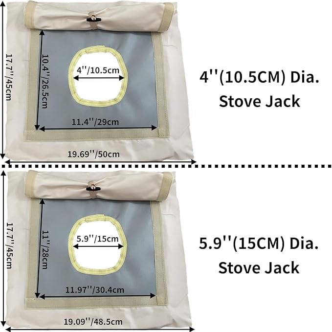 DANCHEL OUTDOOR Stove Jack Kit with Rain Flap Cover for Dia. 4''/5.85'', Fire Resistant Wood Stove Hole for Canvas Tent Hot Tent Chimney, Side Wall A/C 4 Season